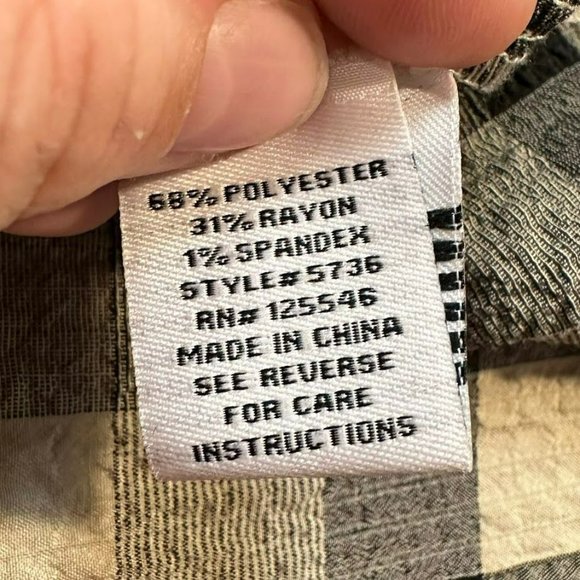 Habitat Tan Black Check Rayon Blend Long‎ Sleeve Button Front Blouse Womens S - Picture 5 of 5